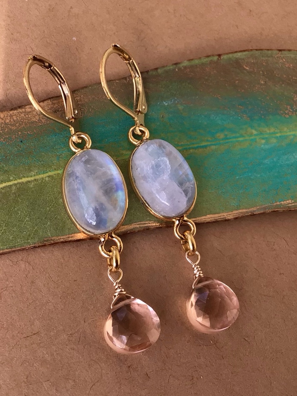 Moonstone Morganite Gold Vermeil Sundance Charm Earrings